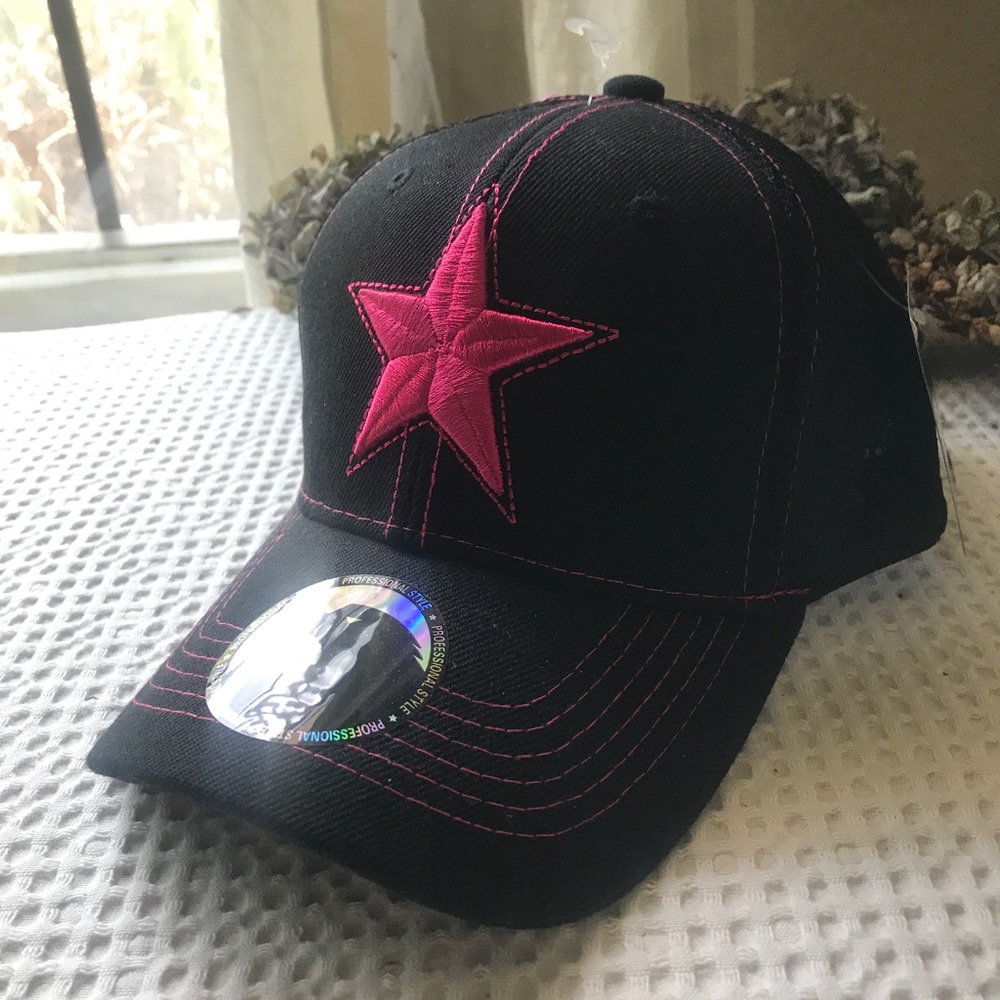 NWT Pink and Black Star Baseball Cap Mesh Sides
